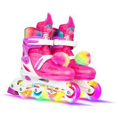 Crazy Skates Trolls Size Adjustable Inline Skates - Featuring Poppy or Barb from Trolls - Poppy | Pink (Size: Medium | 2-5)