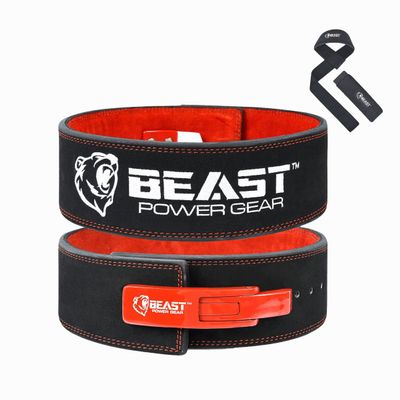 Beast Power Gear Weight Lifting Belt with Lever Buckle 10MM 13MM Thick & 4 Inches Wide Free Strap- Advanced Back Support for Weightlifting, Powerlifting, Deadlifts, Squats - Men & Women (X-Large,