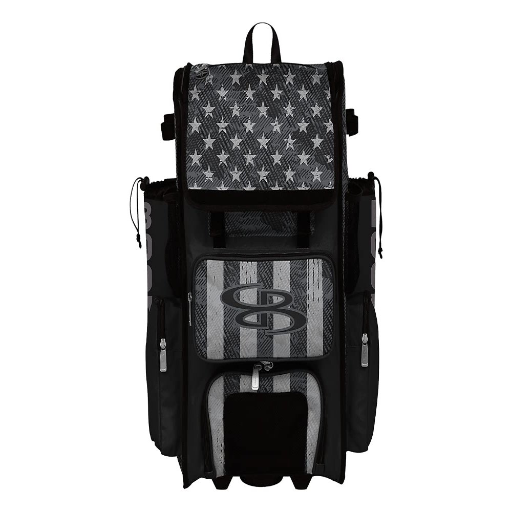 Boombah Superpack Hybrid Rolling Bat Bag - USA Pledge Black Ops Bat Pack Black/Charcoal/Steel - Wheeled & Backpack Version