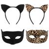 Black Cat Ears Set, Cat Ear Headband with Masquerade, Halloween Headband Set for Children and Adults, Cosplay Party Costume (Black, Leopard Print & Mask) view 1