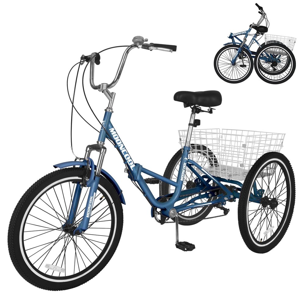 Barbella Adult Folding Tricycles Folding Bikes, 7 Speed 20/24/26 Inch 3 Wheel Adult Trikes Cruiser Bike with Large Basket, Foldable Tricycle for Adults, Women, Men, Seniors