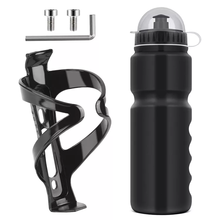Ainiv Bike Water Bottle Cage with BPA-Free 800ml/28oz Bike Bottle, Black Gloss Strong Bike Water Bottle Holder, Bicycle Cup Holder, Cycling Bottle Holder for Road Bike and Mountain Bike, Black