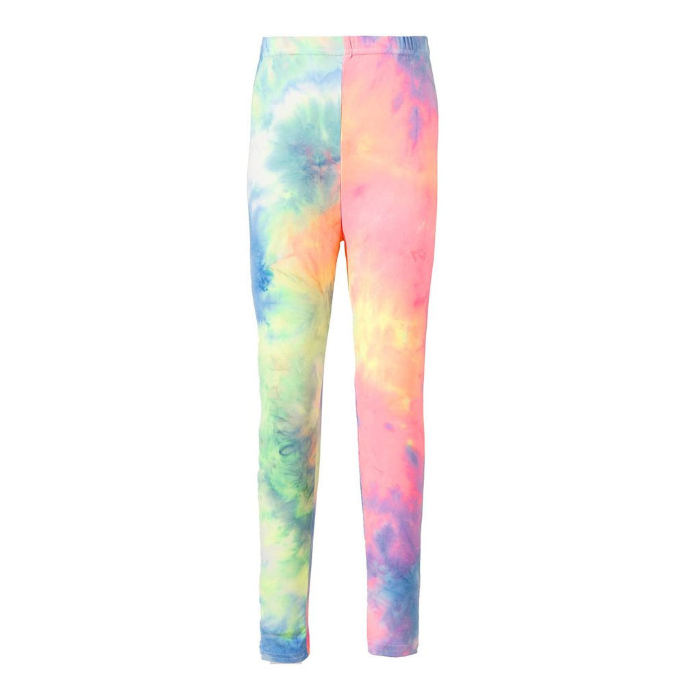 dPois Kids Girls' Stretchy Leggings Tie Dye Printed Pants Soft Dance Tights Full Length Trousers Active Dance wear Pink&Fluorescent_Gre 1-2