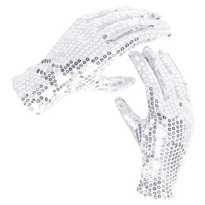 PURFUN Sparkling Silver Sequin Dance Gloves Fancy Dress Party Costume Halloween Cosplay Glitter Short Gloves Stage Show Dancer Dress Up Accessory for Men Women