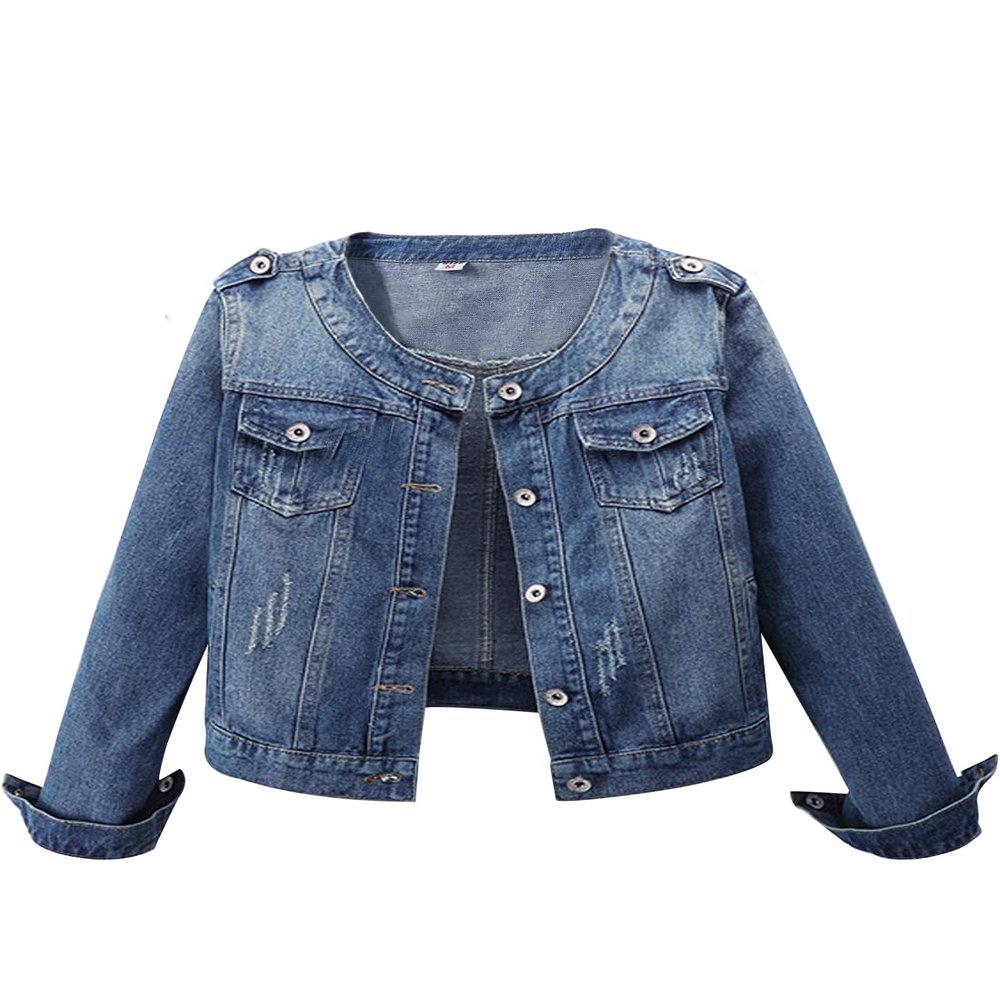 Snoly Women's Jean Buttons Ripped Denim Jackets Coats with Detachable Hood (Blue, Large)