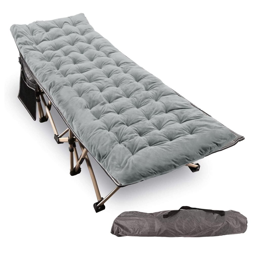REDCAMP Folding Camping Cots for Adults with Mattress Pad, Soft and Comfortable for Outdoor Indoor Office Sleeping (Grey Thicker Pad, Grey Heavy Duty Cot)