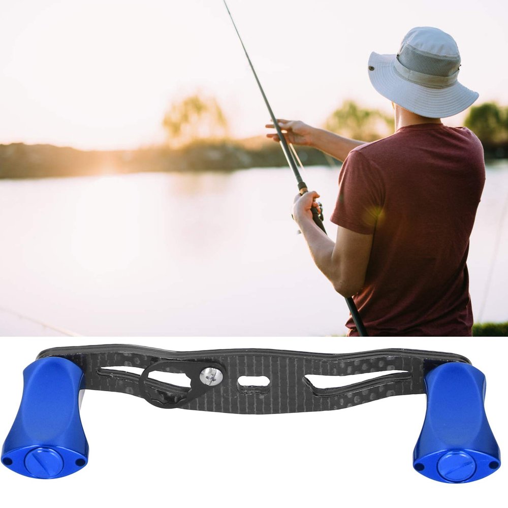 01 Anodized Treatment HighPrecise CNC Rocker Flat Handle, Carbon Fiber Rocker Handle, Metal Knob Fishing Reel Handle, for Freshwater Saltwater(Blue)