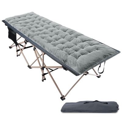 REDCAMP Folding Camping Cots for Adults with Mattress Pad, Soft and Comfortable for Outdoor Indoor Office Sleeping (Grey Thicker Pad, Grey Oversized Cot)