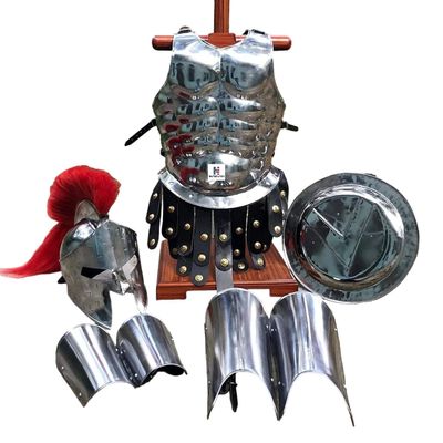 Medieval Roman King Leonidas 300 Spartan Helmet W/Red Plume + Muscle Body Armor Cuirass + Shield + Leg Or Arm Guard Silver Halloween Costume LARP Custom Size
