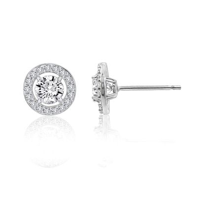DiamonBliss Platinum Plated Silver 1ct Round Cut Floating Halo Stud Earrings