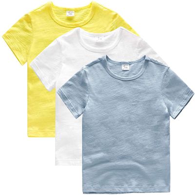 Unisex Boys Girls Short Sleeve T-Shirt Toddler Baby Crew Neck Cotton Tee Shirts Summer Clothes Solid Color Tops