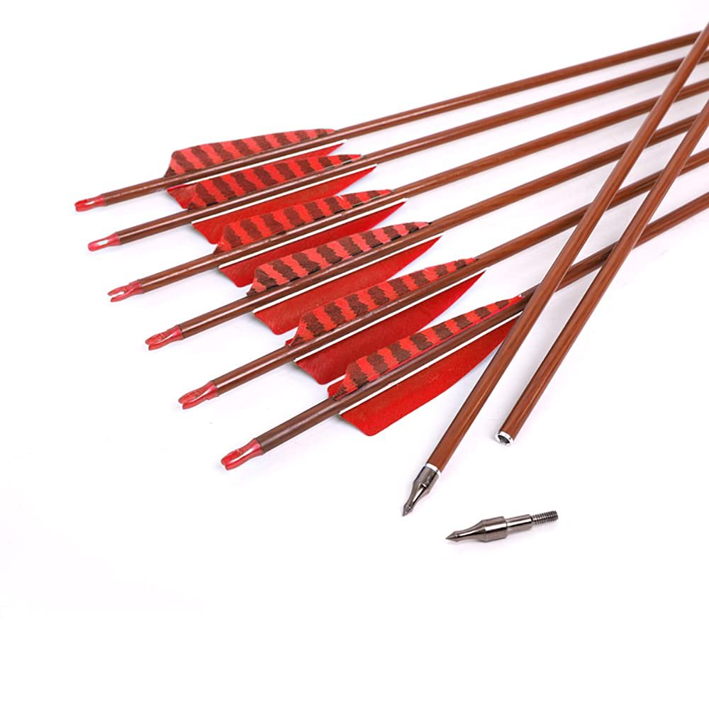 Spine 500 Arrow 28 Inch Arrow Target Practice Arrow Hunting Arrow Carbon Arrows Compound Bow Recurve Bow Adult Youth Archery Indoor Outdoor Shooting Field Tip 12pc Wooden Wood-Like