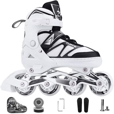 HLCUI Inline Skates for Kids Girls and Boys, Adjustable Inline Skates with 8 Luminous Wheels for Indoor and Outdoor, Unisex Adult Beginner Fitness Skates (S-XL),C,L.38~41