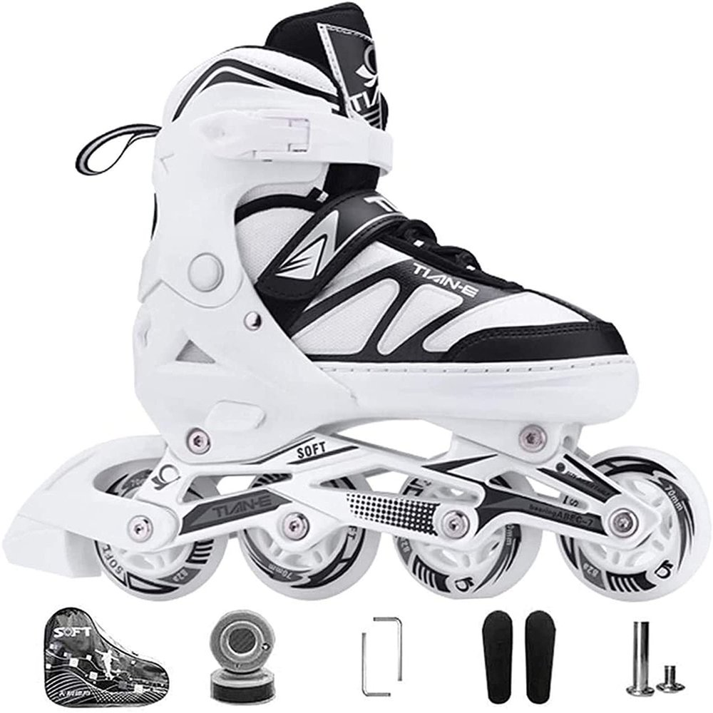 HLCUI Inline Skates for Kids Girls and Boys, Adjustable Inline Skates with 8 Luminous Wheels for Indoor and Outdoor, Unisex Adult Beginner Fitness Skates (S-XL),C,L.38~41