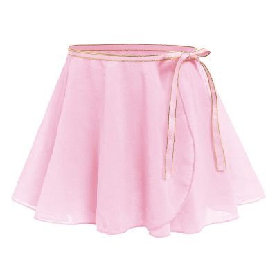 Ballet Wrap Skirt for Girls Chiffon Ballet Dance Skirt Toddler Kids Princess Ballerina Dancewear with Tie Waist Child Basic Over Scarf Skate Skirted Glitter Ballet Tutu Dress Pink 4-7 Years