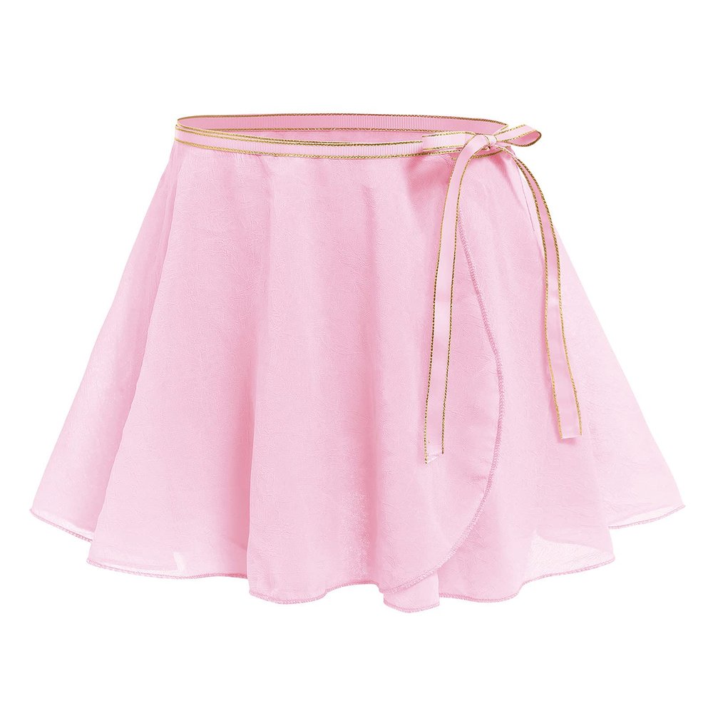 Ballet Wrap Skirt for Girls Chiffon Ballet Dance Skirt Toddler Kids Princess Ballerina Dancewear with Tie Waist Child Basic Over Scarf Skate Skirted Glitter Ballet Tutu Dress Pink 4-7 Years