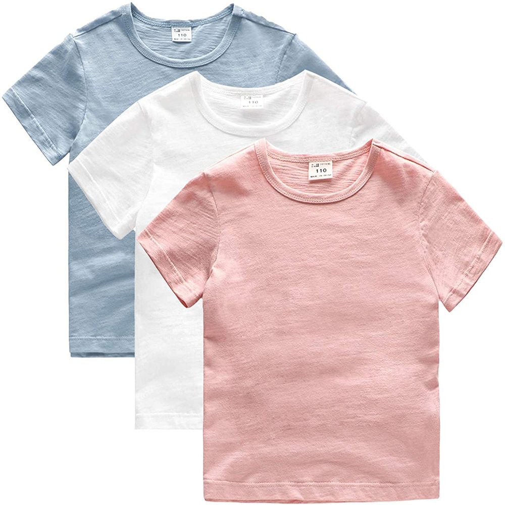 Unisex Boys Girls Short Sleeve T-Shirt Toddler Baby Crew Neck Cotton Tee Shirts Summer Clothes Solid Color Tops