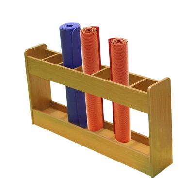ZXXL Yoga Mat Rack Wooden, 6 Compartment Yoga Mat Storage Holder, Freestanding Foam Roller Stand and Carpets Organizer Box for Gym/Kindergarten (Color : Wood Color)
