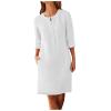 Dress for Women, Women's Solid Cotton Linen Dress, Womens Long Sleeve O-Neck Maxi Pockets Loose Baggy Long Dress White view 1