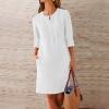 Dress for Women, Women's Solid Cotton Linen Dress, Womens Long Sleeve O-Neck Maxi Pockets Loose Baggy Long Dress White view 2