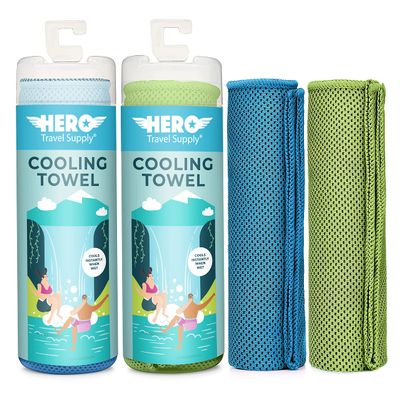 Hero Cooling Towel, Hiking, Sports, Yoga, Pack of 2, Ultra Soft Microfiber 40 x 12