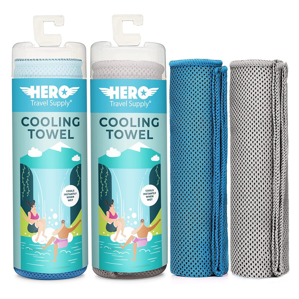 Hero Cooling Towel, Hiking, Sports, Yoga (Pack of 2) Ultra Soft Microfiber, 40 x 12