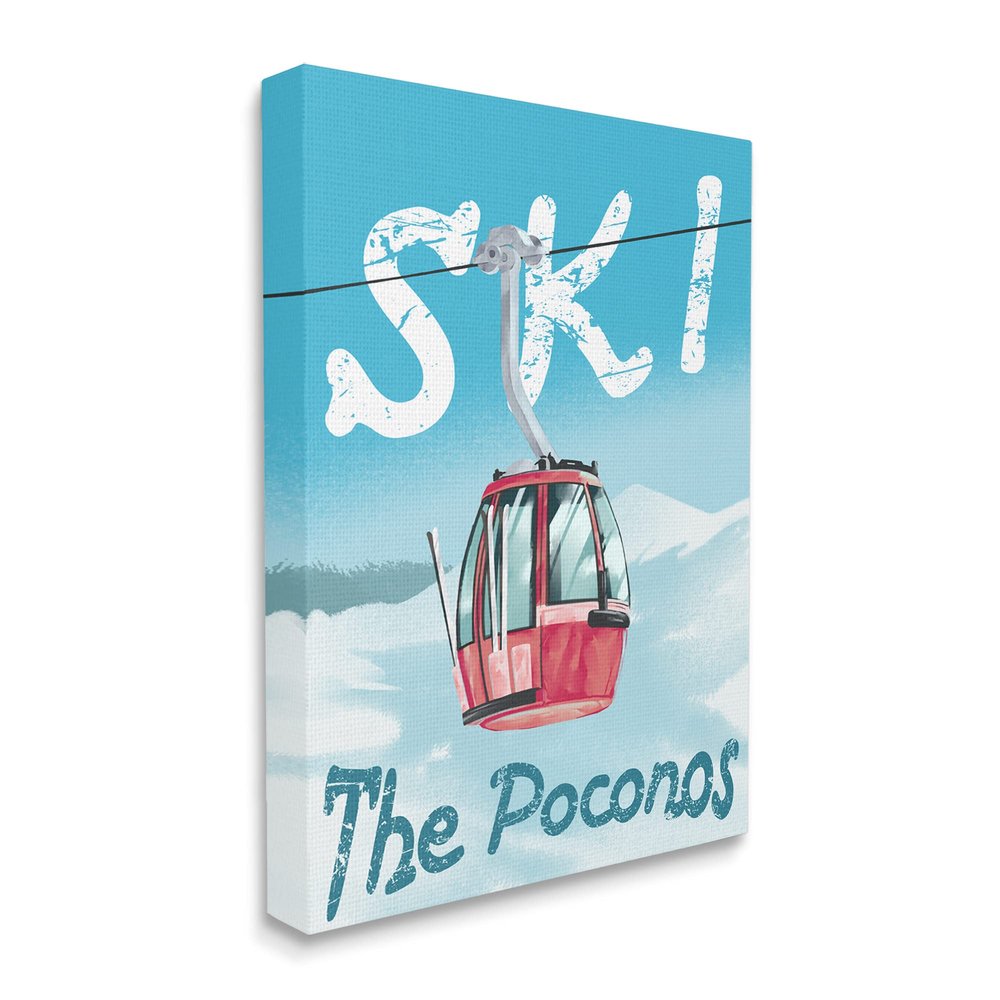 Stupell Industries The Poconos Red Ski Trolly Snowy Mountain Hill