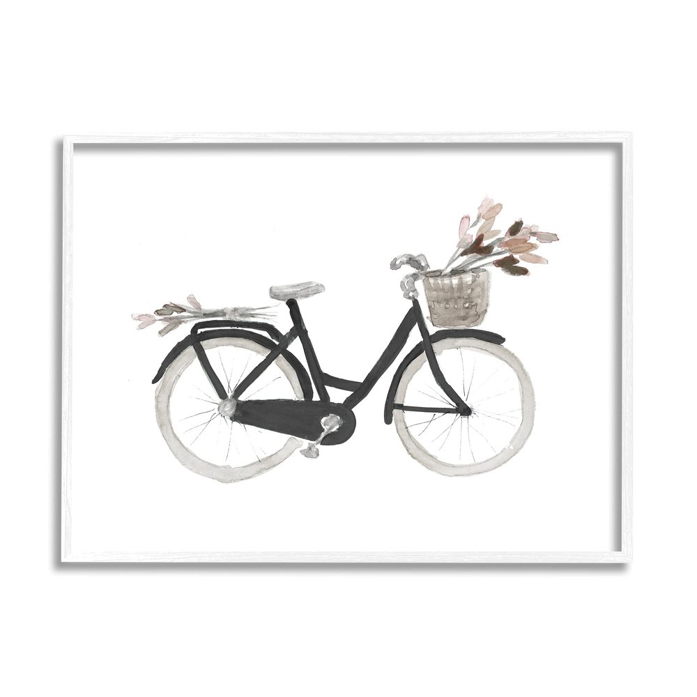 Stupell Industries Spring Floral Bicycle Basket Minimal Over White