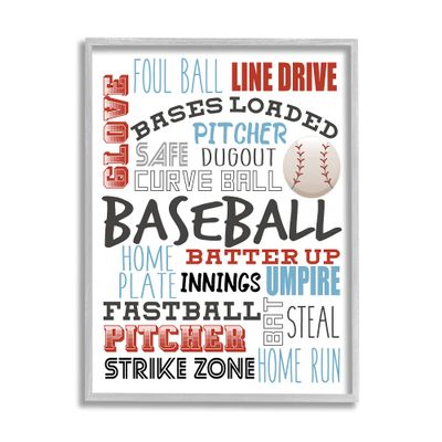 Stupell Industries Baseball Sports Terms Red Blue Typography Kids' Hobby
