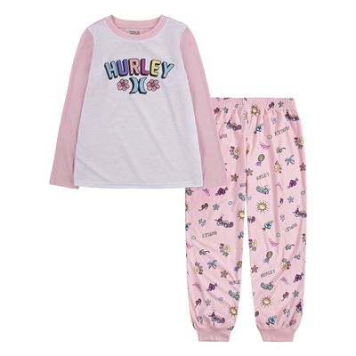 Hurley Girls' Pajama Set, Soft Pink/White, 10