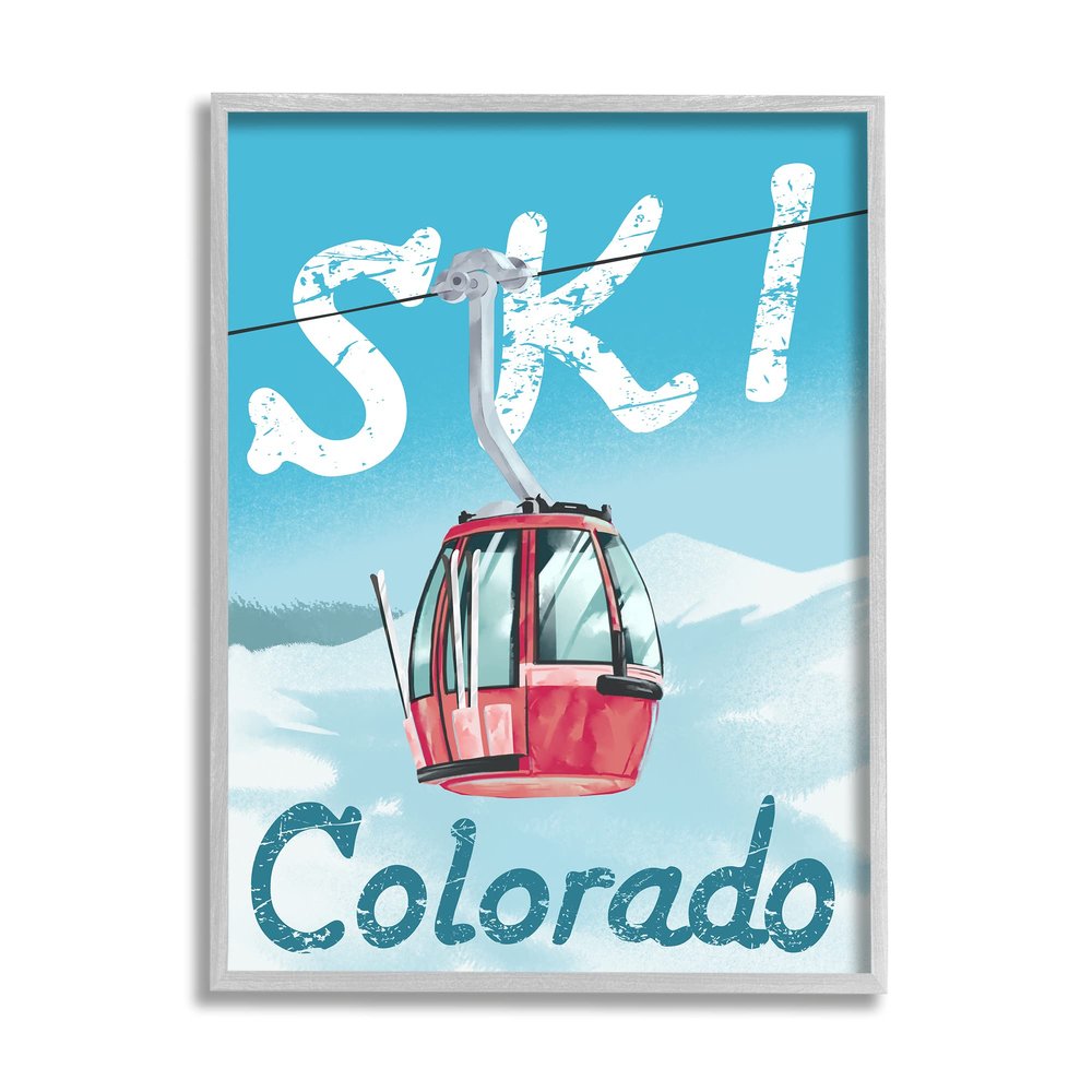 Stupell Industries Ski Colorado Winter Mountain Trolly Snowy Hill
