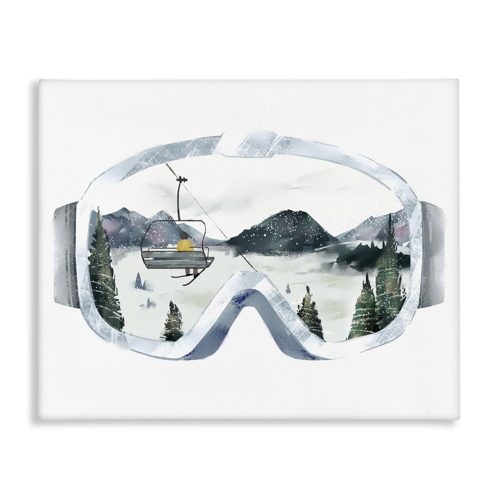 Stupell Industries Ski Mountain Reflection in Sports Goggles Winter Forest, Designed by Ziwei Li Canvas Wall Art, 16 x 20, Grey