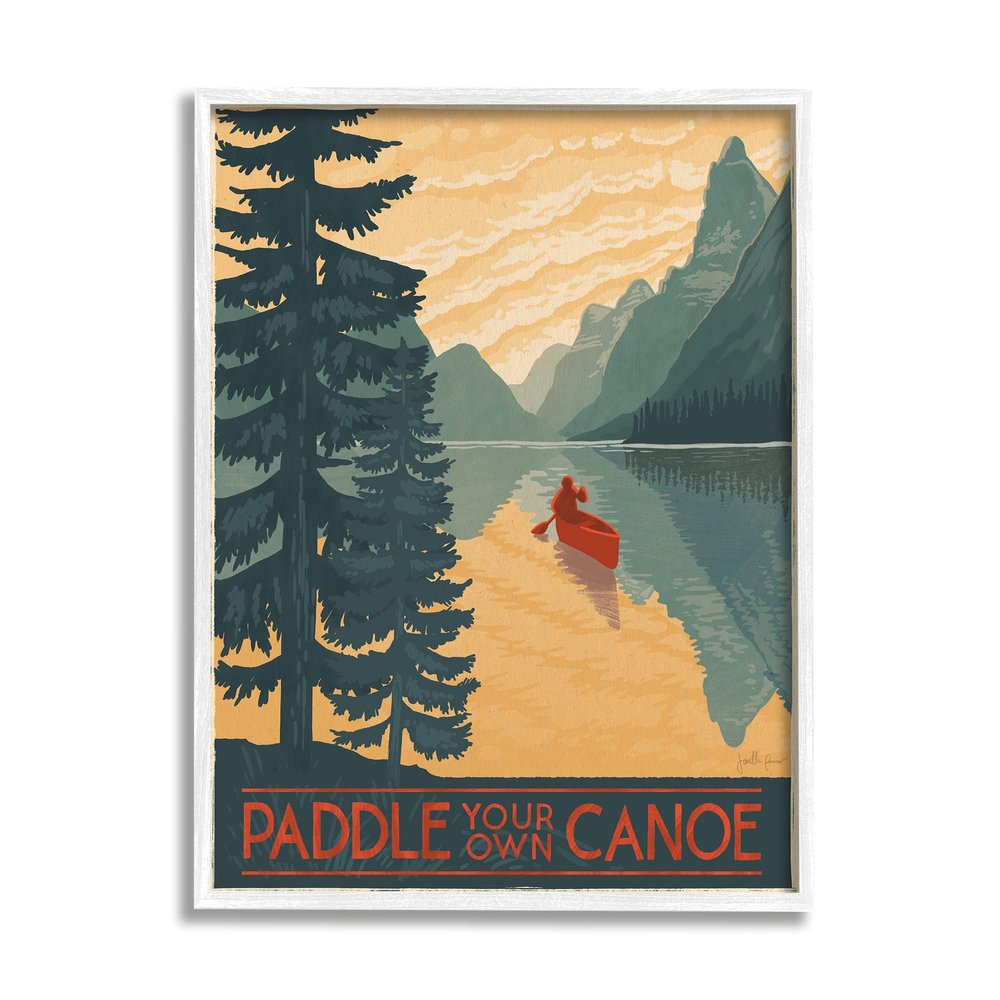 Stupell Industries Paddle Your Own Canoe Phrase Mountain Lake Adventure
