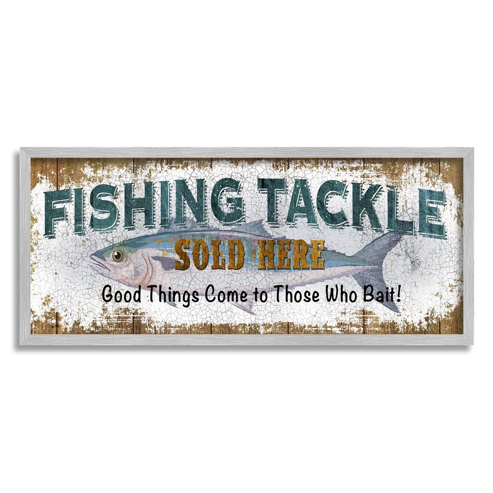 Stupell Industries Rustic Fishing Tackle Sign Those Who Bait Phrase