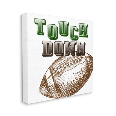 Stupell Industries Touch Down Football Sports Ball Green Varsity Typography