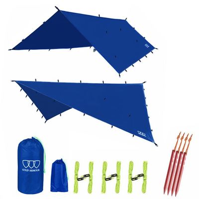 Gold Armour Rainfly Tarp Hammock, Premium 14.7ft/12ft/10ft/8ft Rain Fly Cover, Waterproof Ultralight Camping Shelter Canopy, Survival Equipment Gear Camping Tent Accessories (Blue 10ft x 8ft)