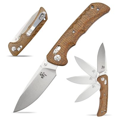 Sitivien ST110 Folding Knife, D2 Blade and Micarta Handle Pocket Knife, EDC Tool Knife with Pocket Clip for Outdoor Camping Hiking Survival(Brown) 