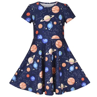 Girls Dress Astronomy Saturn Venus Solar System Short Sleeve Size 4