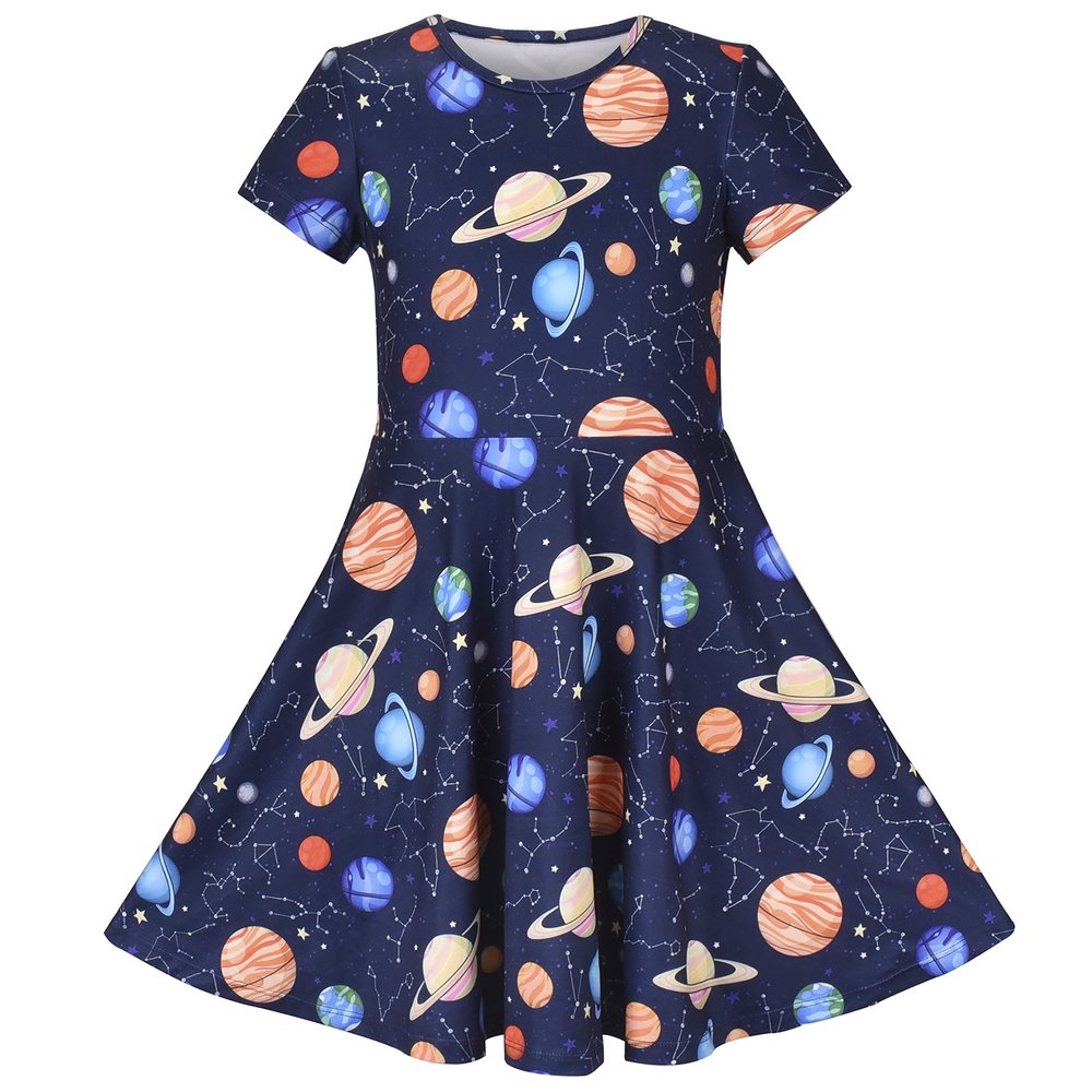 Girls Dress Astronomy Saturn Venus Solar System Short Sleeve Size 4