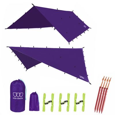 Gold Armour Rainfly Tarp Hammock, Premium 14.7ft/12ft/10ft/8ft Rain Fly Cover, Waterproof Ultralight Camping Shelter Canopy, Survival Equipment Gear Camping Tent Accessories (Purple 14.7ft x 12ft)
