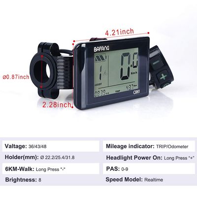 LCD Display & Computer for Electric Bike : C961 Compatible with BAFANG BBS01 BBS02 BBSHD Mid Drive Motor, 8fun Smart Indicator & Meter Control Panel with Controller for eBike Conversion Kit