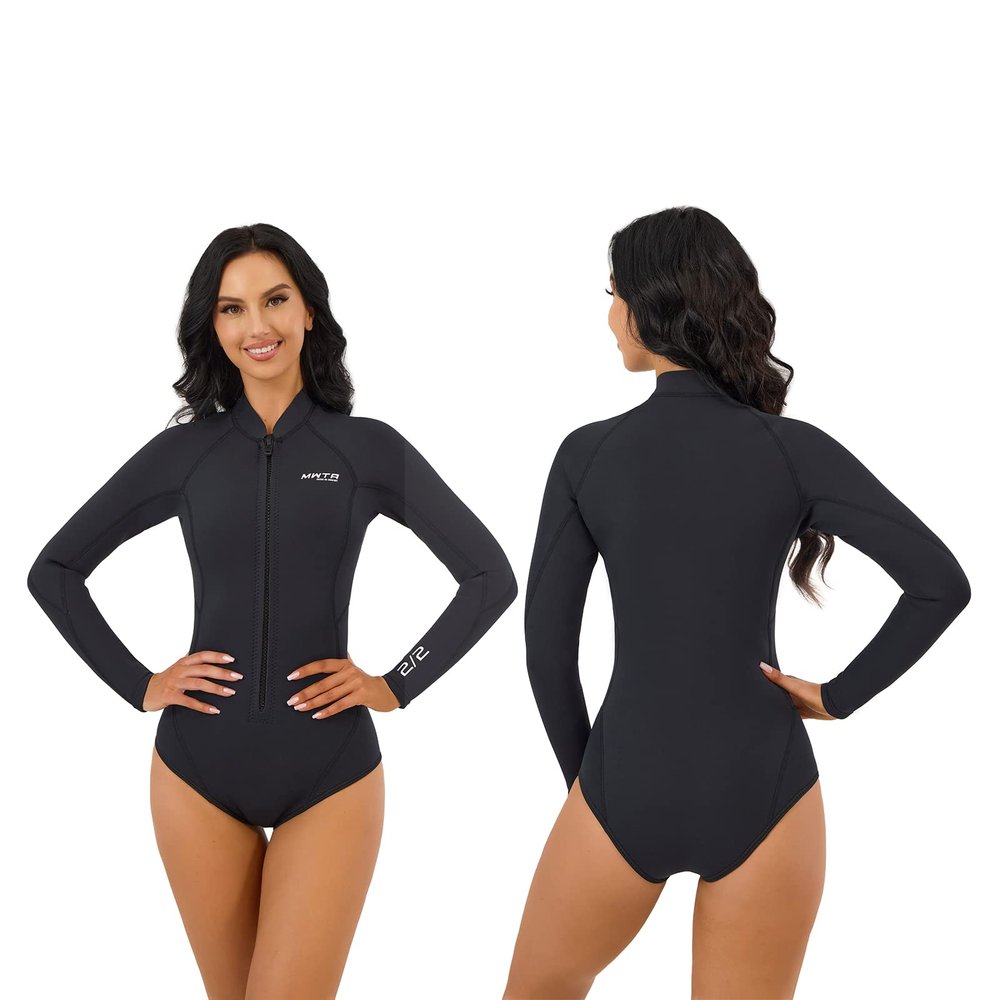 MWTA Wetsuit Women Shorty 2.0mm Neoprene Front Zipper for UV Protection Surfing Diving Snorkeling Kayaking BLK Size 2
