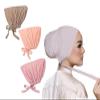 3 Pieces Adjustable Muslim Inner Under Hijab Cap with Ties Back Islamic Under Scarf Bonnet Caps Chemo Cap (Camel) view 1