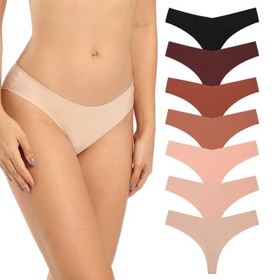 SHARICCA Women Seamless Thong No Show Strench Underwear Comfortable Invisible Soft Panties 7 Pack (7P01,S)