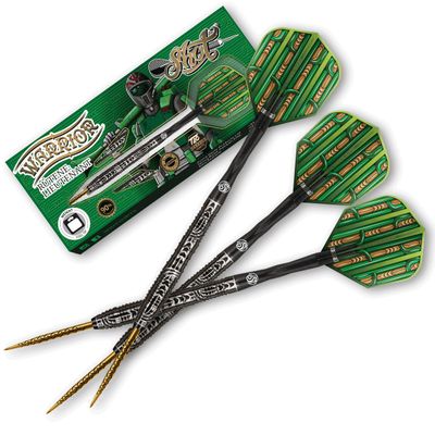 Shot Darts Steel Tip, Warrior Rutene (23g/24g/25g/26g), 90% Tungsten Barrels, Front Balanced, Wide Shark Grip, Handcrafted Professional Dart Set and Flights Made in New Zealand, Metal Tip Bar Darts