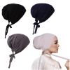 3 Pieces Adjustable Muslim Inner Under Hijab Cap with Ties Back Islamic Under Scarf Bonnet Caps Chemo Cap (Black) view 1