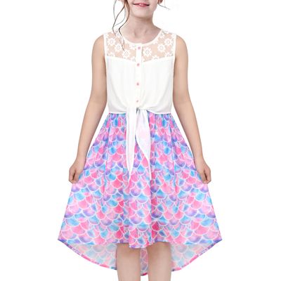 Girls Dress Lace Hi-lo Sundress Fish Scale Mermaid Tale Sleeveless Size 10