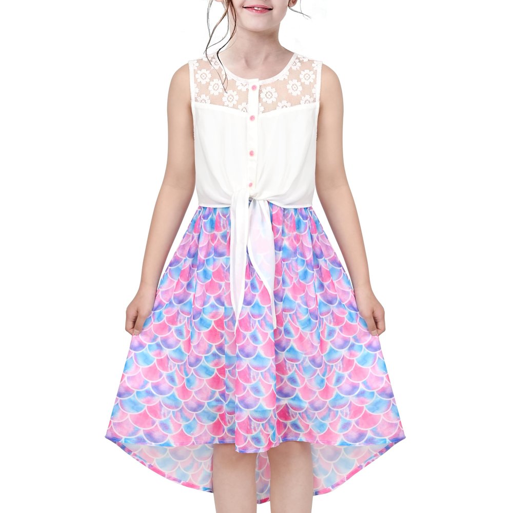 Girls Dress Lace Hi-lo Sundress Fish Scale Mermaid Tale Sleeveless Size 10