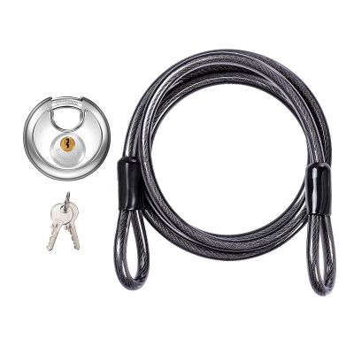 DELSWIN Disc Padlock with Cable - Stainless Steel Discus Lock,3/8-Inch Shackle and 6 Ft Security Steel Cable for Outdoor Fence Bike Kayak Trailer