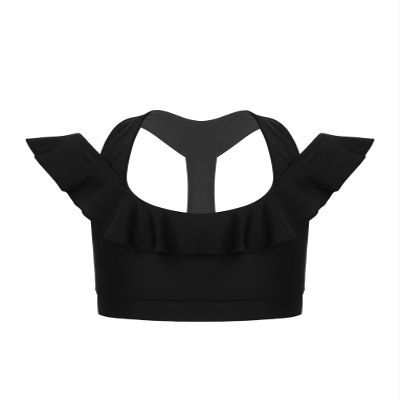 Hansber Kids Girls Sleeveless V Neck Dance Crop Top Ruffle Sleeve T-Shirt Blouse Gym Yoga Sport Bras Activewear Ruffled_A 14